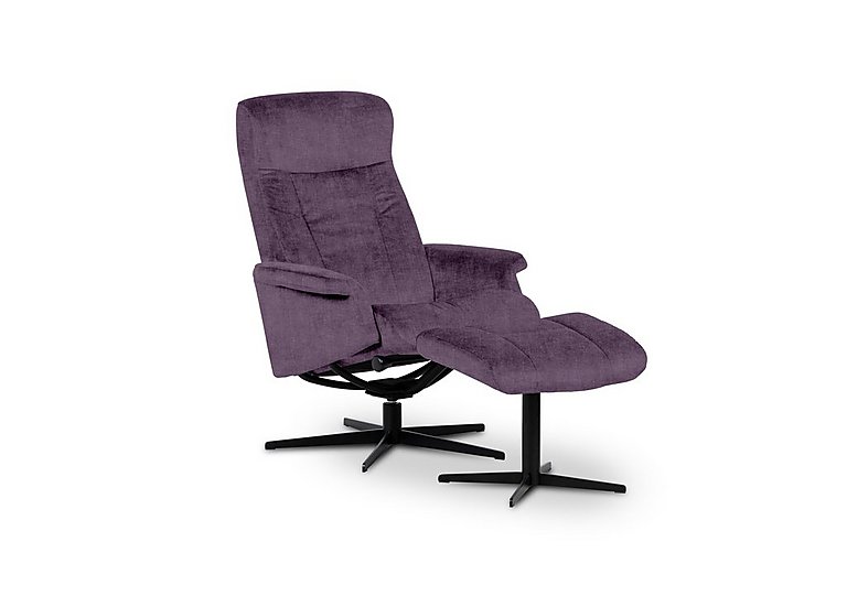 Bergen Medium Fabric Swivel Chair and Footstool with Black Base - Ambler Amethyst