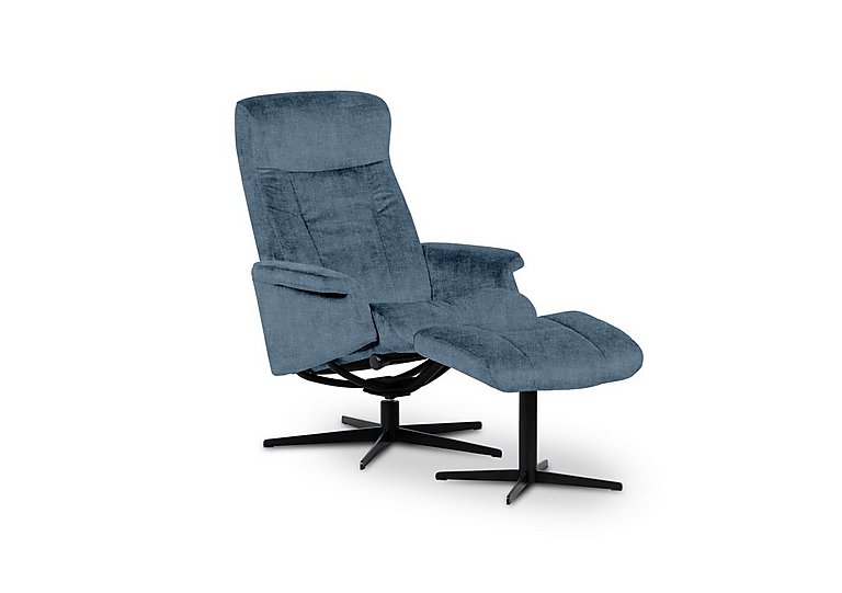 Bergen Medium Fabric Swivel Chair and Footstool with Black Base - Ambler Atlantic
