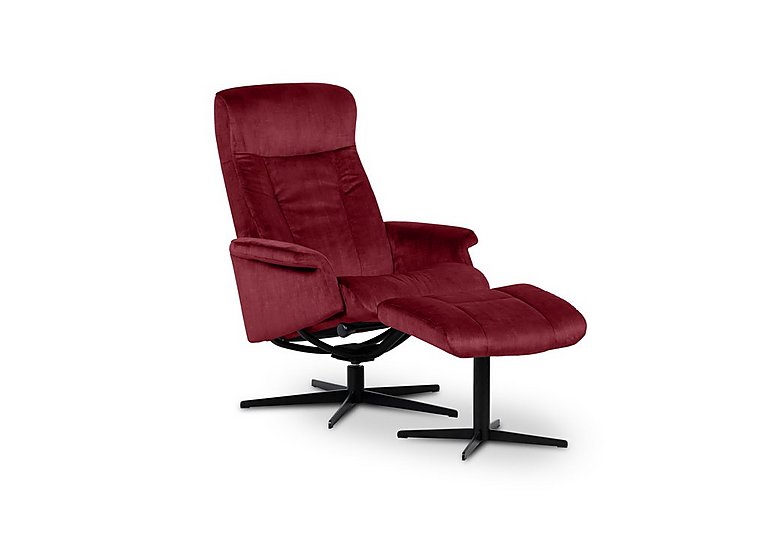 Bergen Medium Fabric Swivel Chair and Footstool with Black Base - Ambler Burgundy