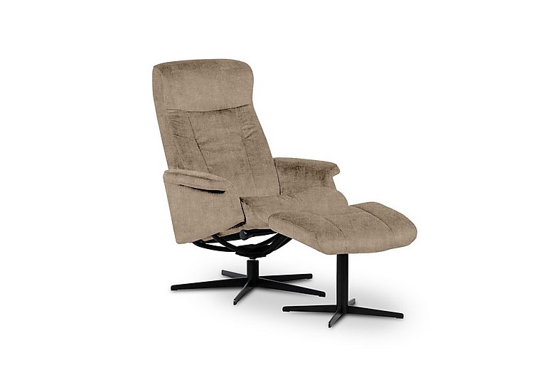 Bergen Medium Fabric Swivel Chair and Footstool with Black Base - Ambler Caramel