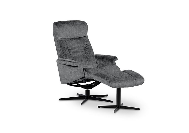Bergen Medium Fabric Swivel Chair and Footstool with Black Base - Ambler Flagstone