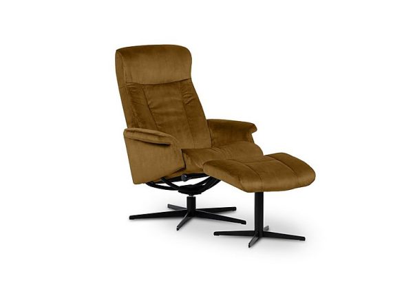 Bergen Medium Fabric Swivel Chair and Footstool with Black Base  Ambler Old Gold | Bed Sava