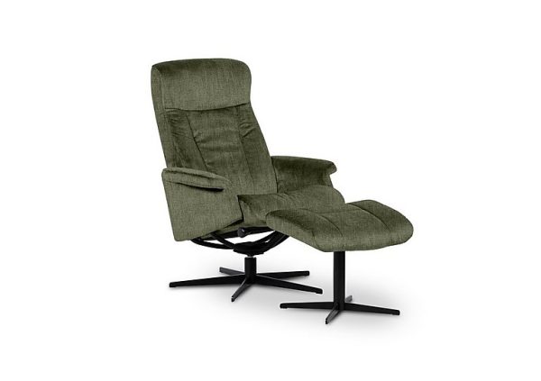 Bergen Medium Fabric Swivel Chair and Footstool with Black Base  Beamer Hickory | Bed Sava
