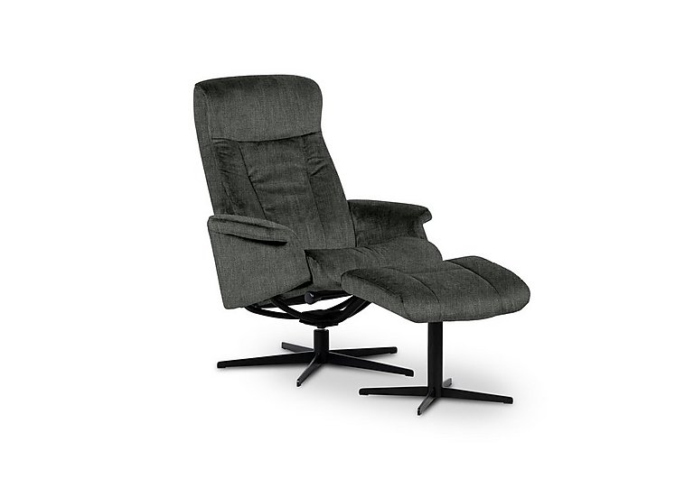 Bergen Medium Fabric Swivel Chair and Footstool with Black Base - Beamer Lichen