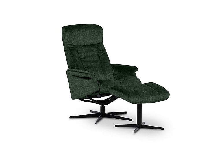Bergen Medium Fabric Swivel Chair and Footstool with Black Base - Beamer Pine