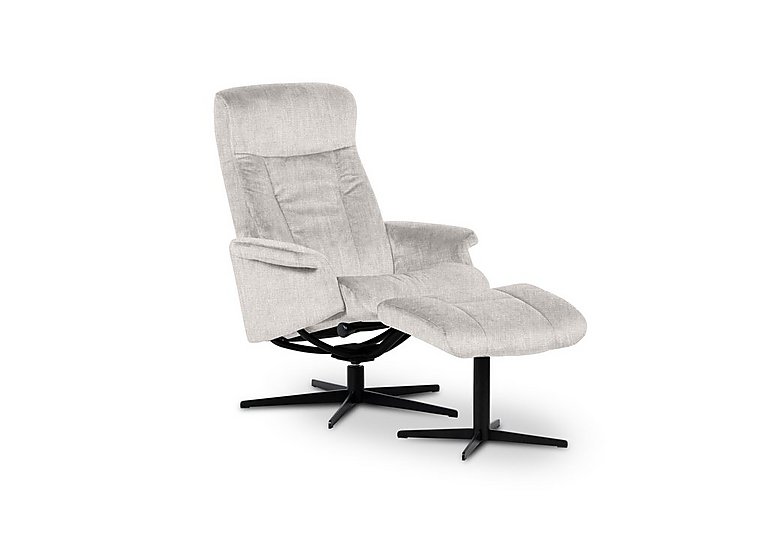 Bergen Medium Fabric Swivel Chair and Footstool with Black Base - Beamer Silk