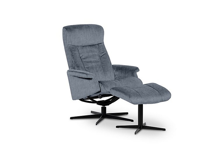 Bergen Medium Fabric Swivel Chair and Footstool with Black Base - Beamer Storm