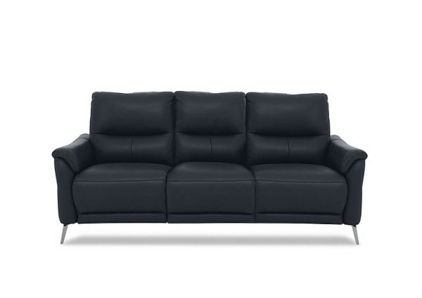 Daytona 3 Seater Leather Power Recliner Sofa with Drinks Holder and Built in Bluetooth Speaker  Navy | Bed Sava
