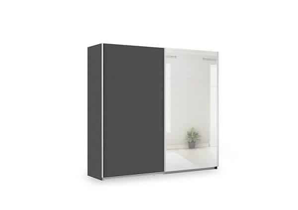 Rauch  Impulse 226cm 2 Door Décor Slider Wardrobe with Mirror Door  Metallic Grey | Bed Sava