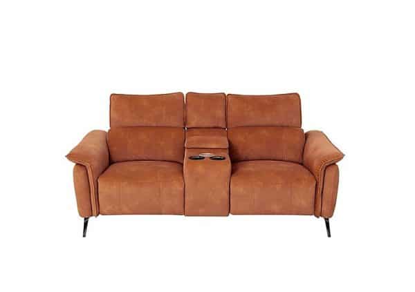 Jude 2 Seater Fabric Power Recliner Sofa with Smart Console Unit and Power Telescopic Headrests  Pumpkin Dexter | Bed Sava