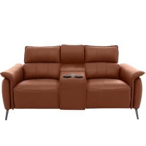 Jude 2 Seater Leather Power Recliner Sofa with Smart Console Unit and Power Telescopic Headrests  Montana Butterscotch | Bed Sava