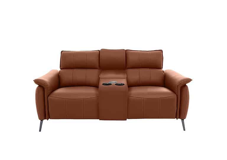 Jude 2 Seater Leather Power Recliner Sofa with Smart Console Unit and Power Telescopic Headrests - Montana Butterscotch