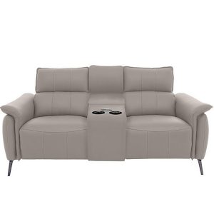 Jude 2 Seater Leather Power Recliner Sofa with Smart Console Unit and Power Telescopic Headrests  Lead Grey | Bed Sava
