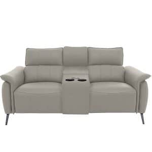 Jude 2 Seater Leather Power Recliner Sofa with Smart Console Unit and Power Telescopic Headrests  New Grey | Bed Sava