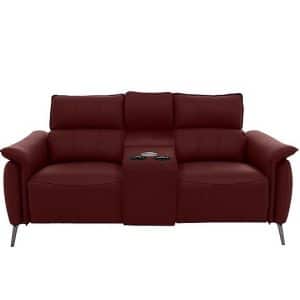 Jude 2 Seater Leather Power Recliner Sofa with Smart Console Unit and Power Telescopic Headrests  Montana Ruby | Bed Sava