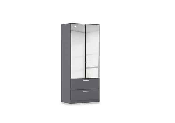 Rauch  Impulse 91cm 2 Door Combi Wardrobe with 2 Mirror Doors  Metallic Grey | Bed Sava