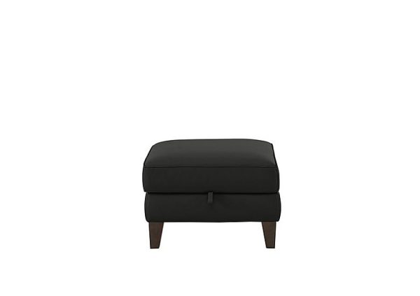 Brondby NC Leather Storage Footstool  Black | Bed Sava