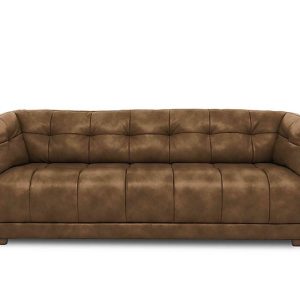 At The Helm  Cartier Leather 4 Seater Sofa with Walnut Feet | Bed Sava
