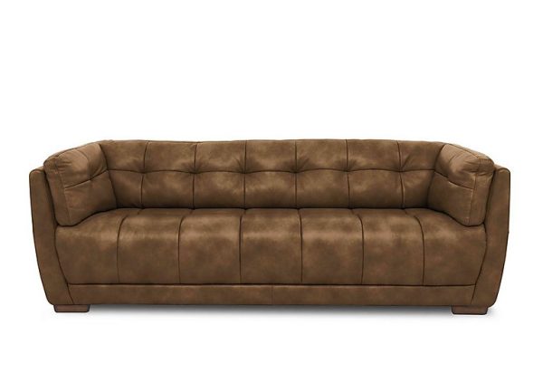 At The Helm  Cartier Leather 4 Seater Sofa with Walnut Feet | Bed Sava