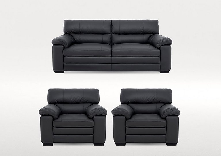 Cozee 2 Seater Leather Sofa and 2 Leather Armchairs Set - Shale Grey