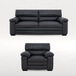Cozee 2 Seater Leather Sofa and Leather Armchair Set  Shale Grey | Bed Sava