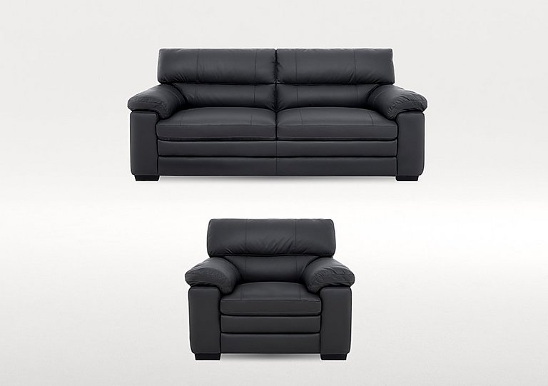 Cozee 2 Seater Leather Sofa and Leather Armchair Set - Shale Grey