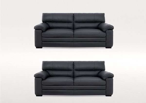Cozee Two 2 Seater Leather Sofas Set  Shale Grey | Bed Sava