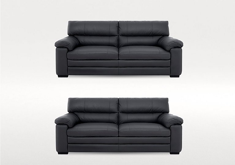 Cozee Two 2 Seater Leather Sofas Set - Shale Grey