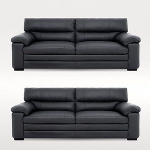 Cozee Two 3 Seater Leather Sofas Set  Shale Grey | Bed Sava