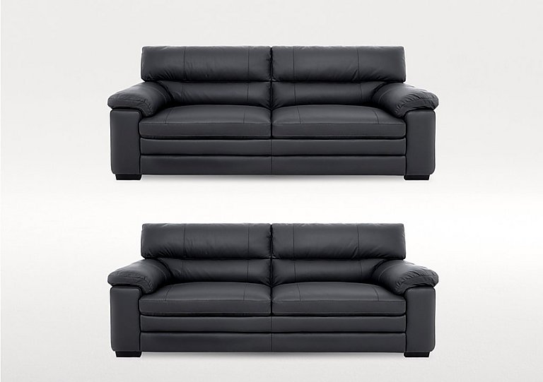 Cozee Two 3 Seater Leather Sofas Set - Shale Grey