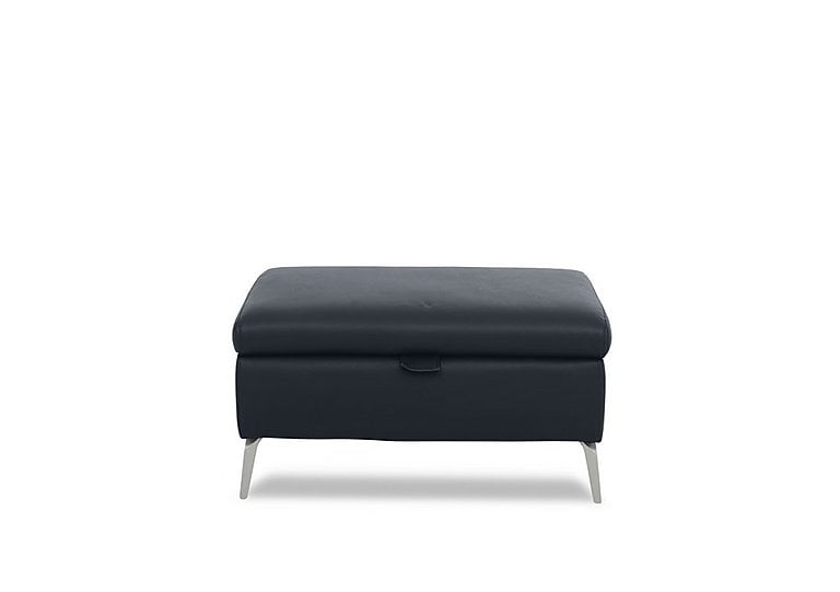 Daytona Leather Storage Footstool - Navy