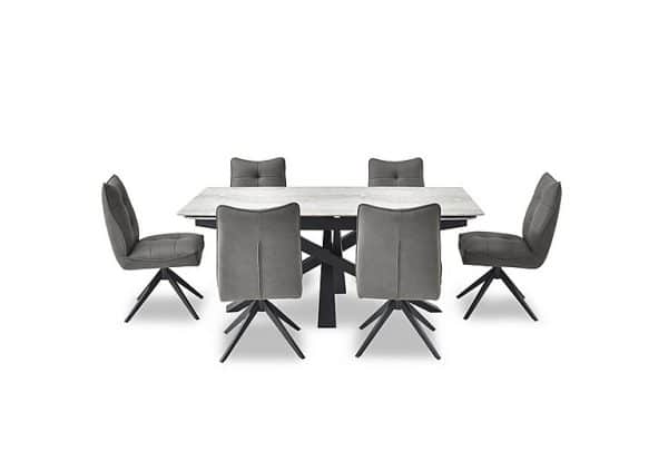 Germain Extending Dining Table and 6 Swivel Chairs  180 cm  Charcoal | Bed Sava