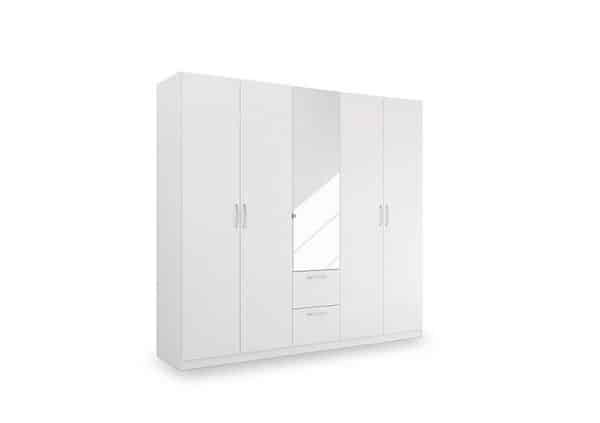Rauch  Impulse 226cm 5 Door Combi Wardrobe with Mirror Door  Alpine White | Bed Sava