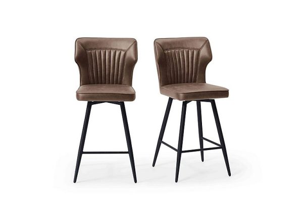 Aydin Pair of Swivel Bar Stools  Light Brown | Bed Sava