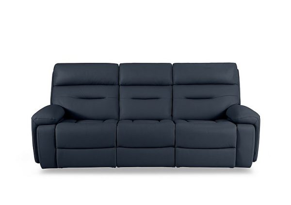 Cinemax 3 Seater Leather Power Recliner Sofa with Power Headrests and Media Arms  Natural Milled Navy | Bed Sava