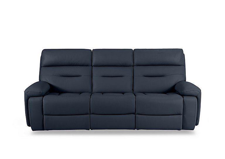 Cinemax 3 Seater Leather Power Recliner Sofa with Power Headrests and Media Arms - Natural Milled Navy
