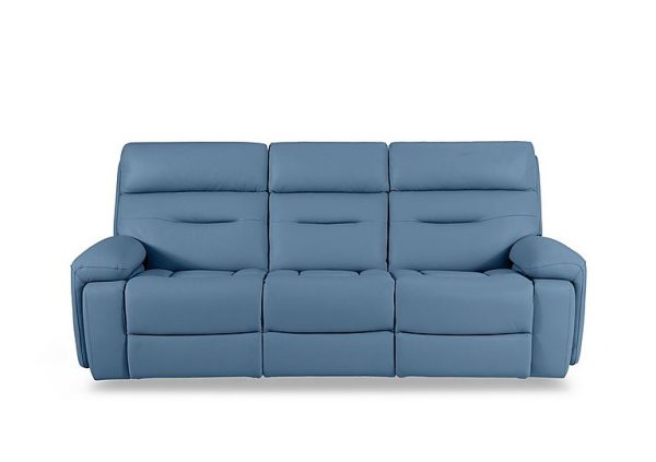 Cinemax 3 Seater Leather Power Recliner Sofa with Power Headrests and Media Arms  Blu | Bed Sava