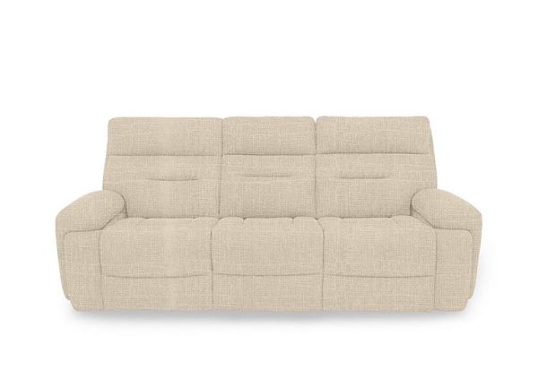 Cinemax 3 Seater Fabric Power Recliner Sofa with Power Headrests and Media Arms  Weave Oatmeal | Bed Sava