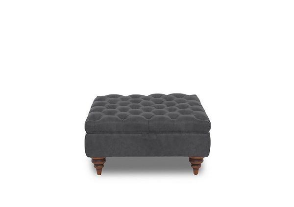 Columbus Fabric Large Storage Footstool with Wooden Feet  Manhattan Charcoal | Bed Sava