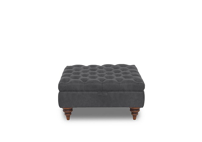 Columbus Fabric Large Storage Footstool with Wooden Feet - Manhattan Charcoal