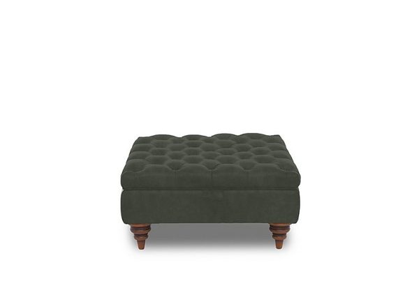 Columbus Fabric Large Storage Footstool with Wooden Feet  Manhattan Pine | Bed Sava