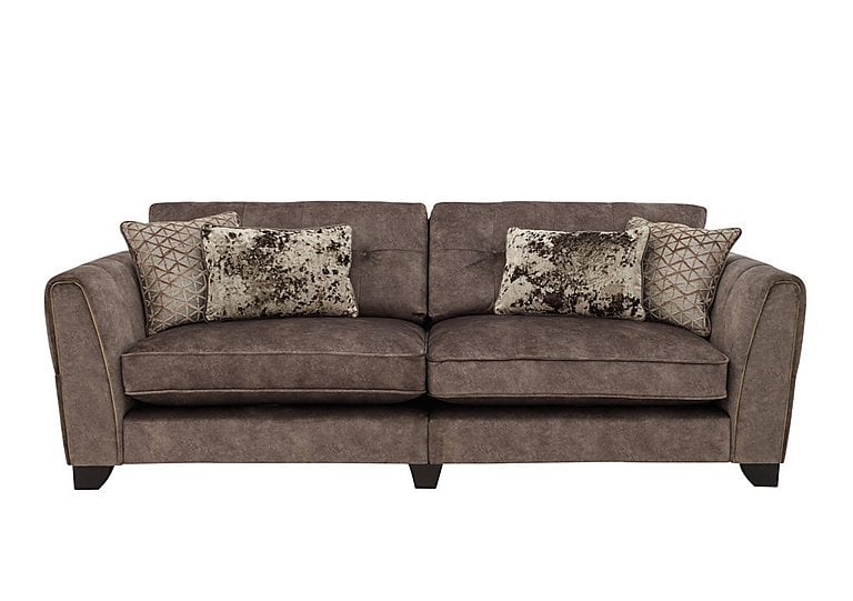 Ariana 4 Seater Fabric Classic Back Split Frame Sofa with Brass Insert - Dapple Chocolate with Brass Insert