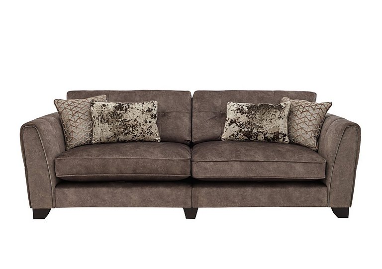 Ariana 4 Seater Fabric Classic Back Split Frame Sofa with Chrome Insert - Dapple Chocolate with Chrome Insert