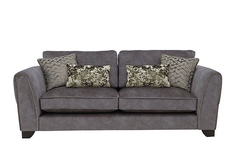 Ariana 4 Seater Fabric Classic Back Split Frame Sofa with Brass Insert - Dapple Moleskin with Brass Insert