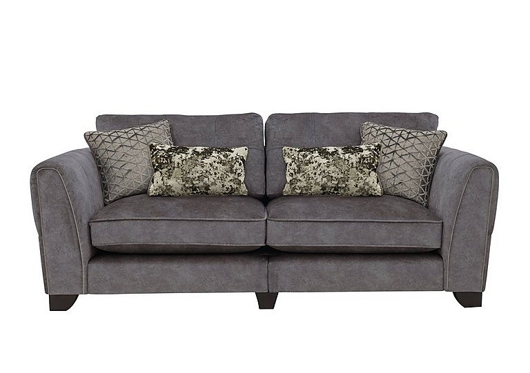 Ariana 4 Seater Fabric Classic Back Split Frame Sofa with Chrome Insert - Dapple Moleskin with Chrome Insert