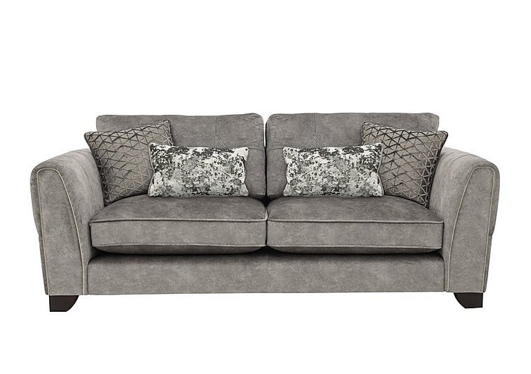Ariana 4 Seater Fabric Classic Back Split Frame Sofa with Brass Insert - Dapple Silver with Brass Insert