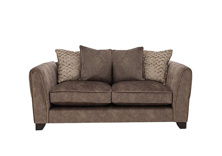 Ariana 2 Seater Fabric Pillow Back Sofa with Brass Insert - Dapple Chocolate with Brass Insert