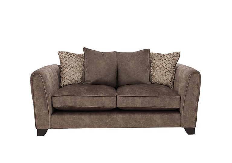 Ariana 2 Seater Fabric Pillow Back Sofa with Chrome Insert - Dapple Chocolate with Chrome Insert