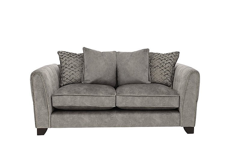 Ariana 2 Seater Fabric Pillow Back Sofa with Brass Insert - Dapple Silver with Brass Insert