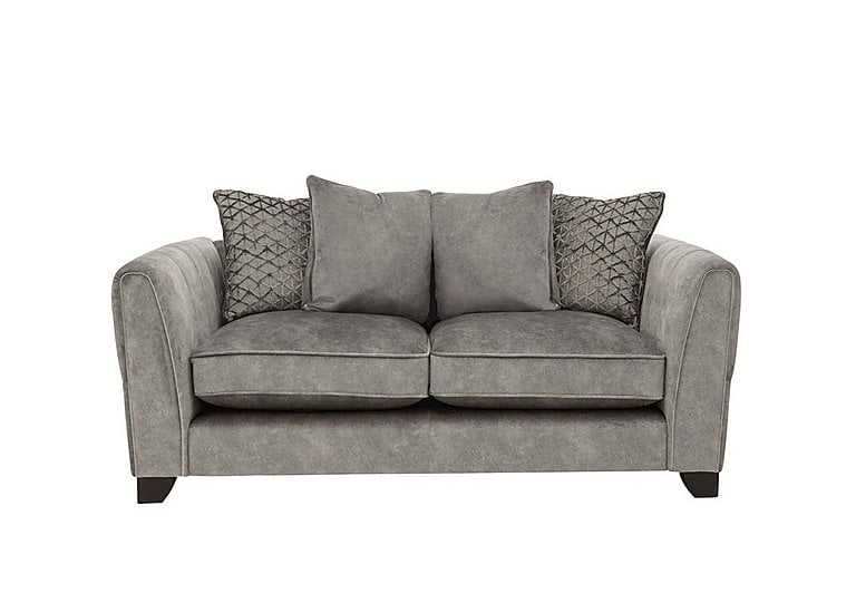 Ariana 2 Seater Fabric Pillow Back Sofa with Chrome Insert - Dapple Silver with Chrome Insert